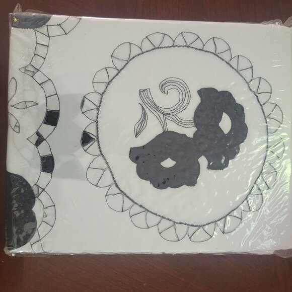 Sonata 54"x72" Embroidered Tablecloth With Applique White & Black Polyester - Picture 5 of 5